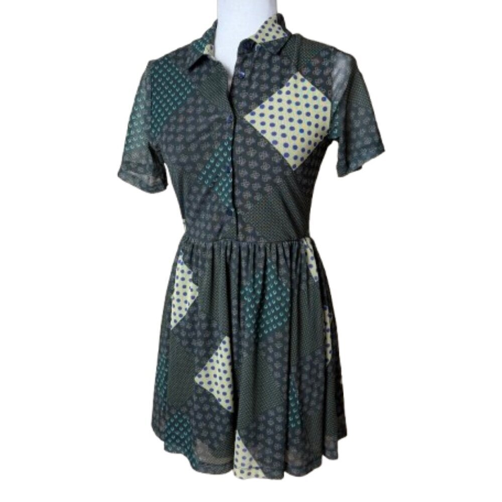 URBAN OUTFITTERS Patchwork Mesh Shirt Dress Green Size Small